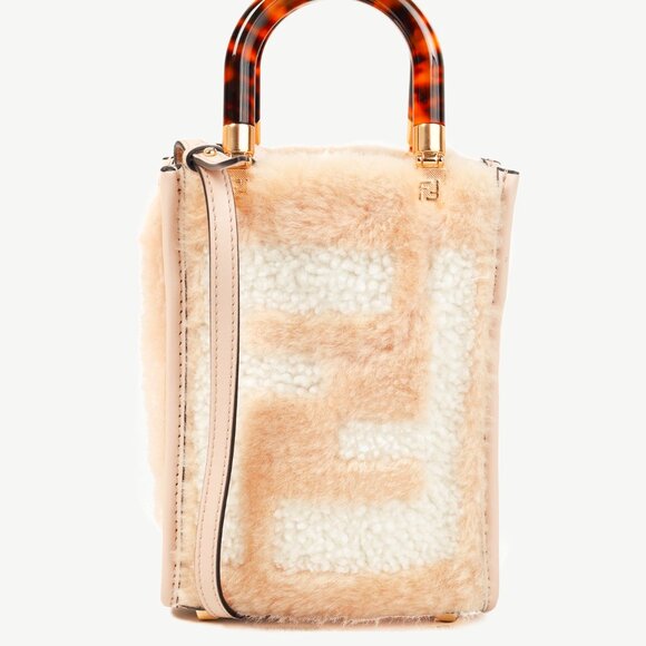 Fendi Mini Sunshine Shopper Tan Sheepskin Logo Mini-Bag - Picture 1 of 12